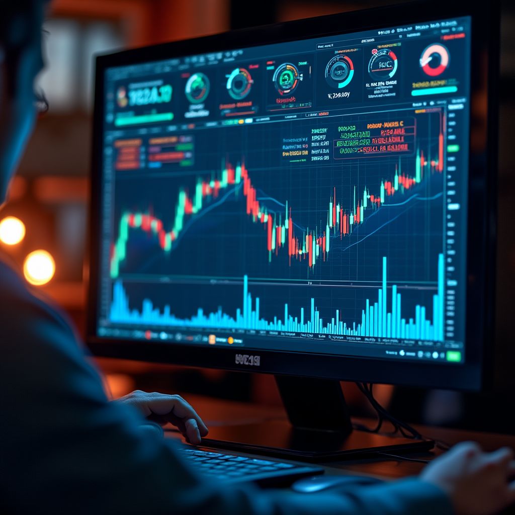 Visualización de datos financieros en una pantalla.
